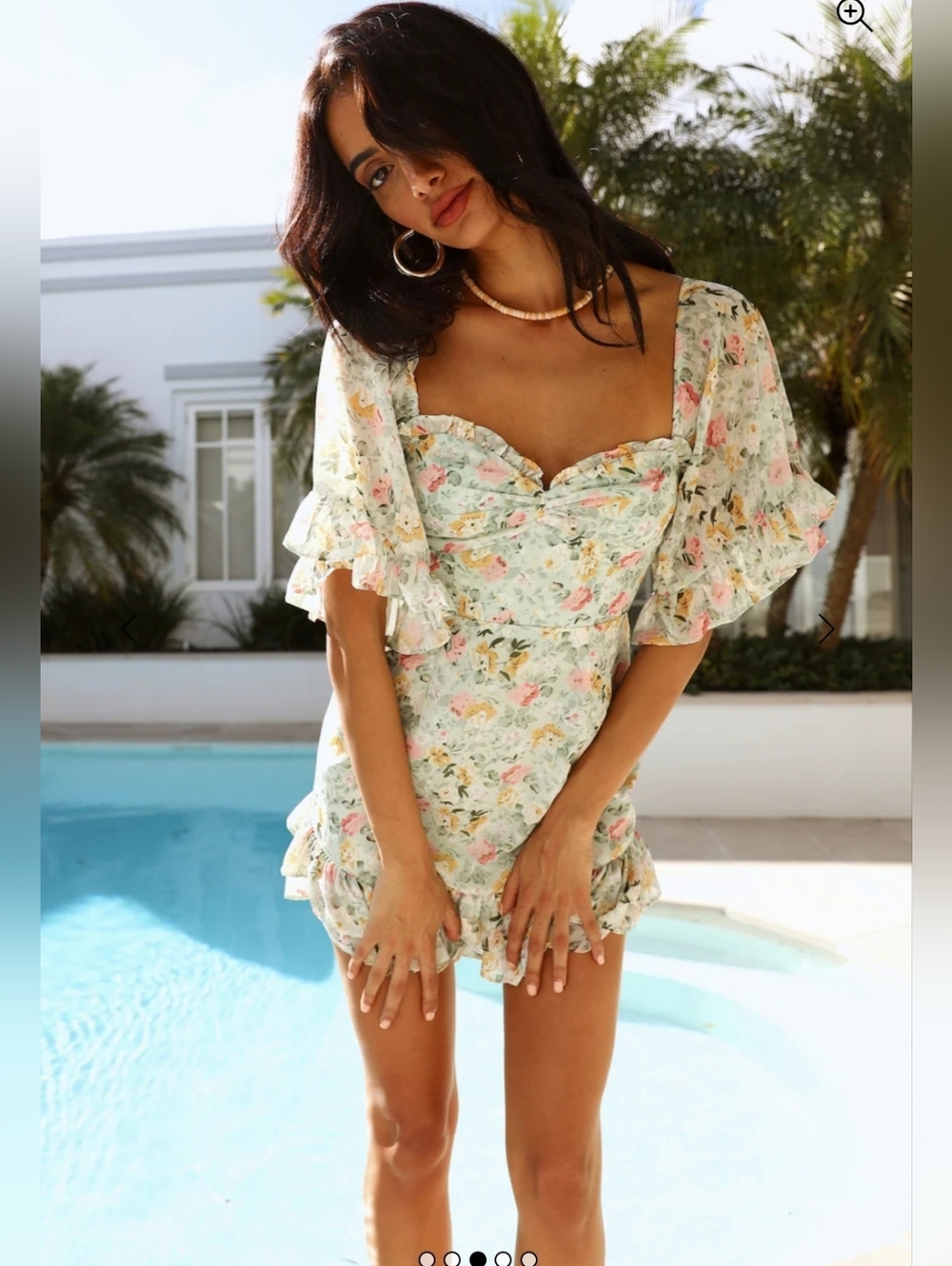 Hello Molly Floral Ruffle Mini Dress Pastel Green Large - Picture 5 of 14
